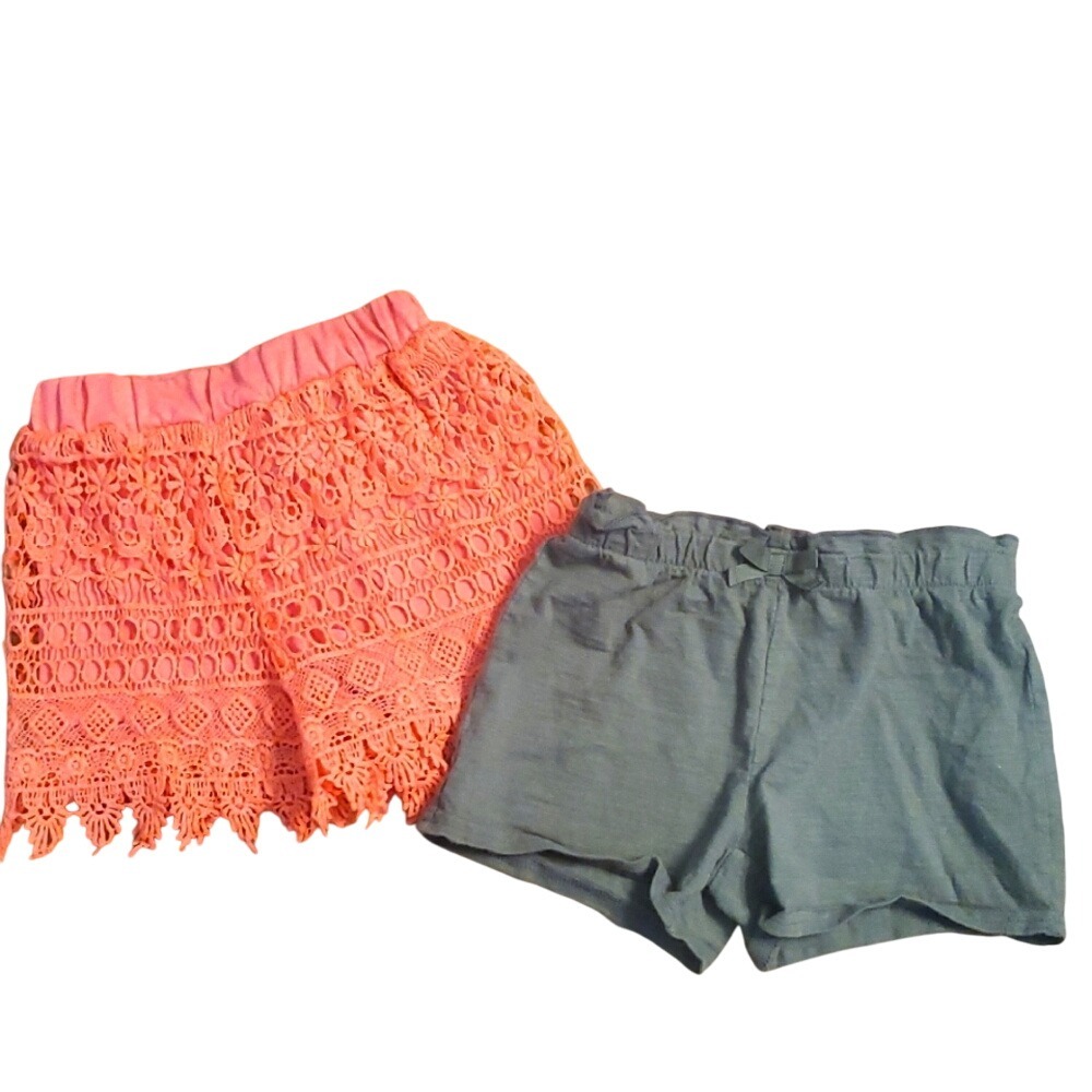 2 Pair Girls Size 6 Shorts Set - Carters Olive Green & Self Esteem Coral Lace